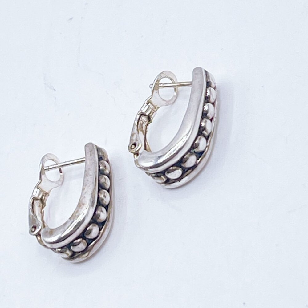 925 Sterling Silver Hoop Earrings With Beaded Detailing Secure Latch Back